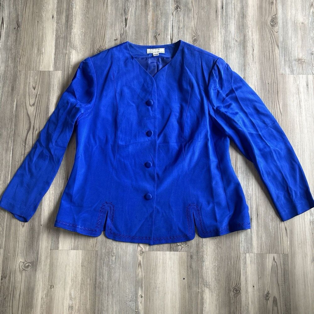 Vintage Shomi lined Blazer  Tunic Asian 100% Silk Electric Blue size 14 Jacket